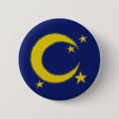 Yellow Blue Night Sky Crescent Moon Stars Abend Button (Vorderseite)