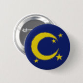 Yellow Blue Night Sky Crescent Moon Stars Abend Button (Vorne & Hinten)
