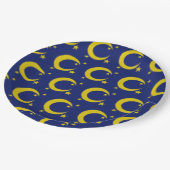 Yellow Blue Night Sky Crescent Moon Stars Abend Pappteller (Schrägansicht)