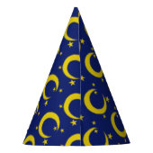 Yellow Blue Night Sky Crescent Moon Stars Abend Partyhütchen (Rückseite)