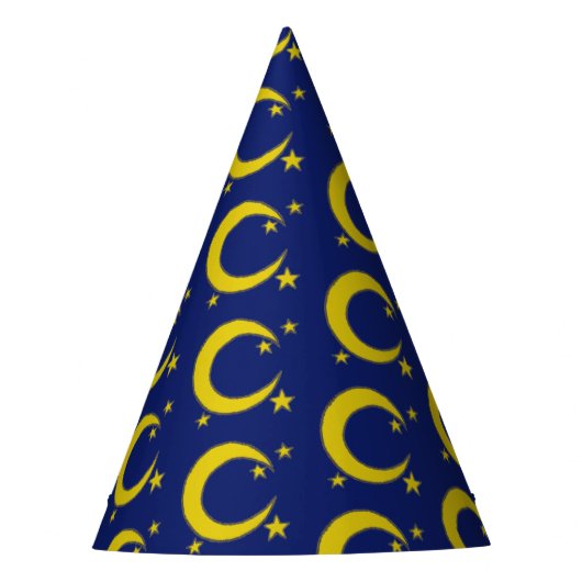 Yellow Blue Night Sky Crescent Moon Stars Abend Partyhütchen (Vorderseite)