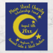 Yellow Blue Night Sky Crescent Moon Stars Abend Weinetikett (Einzelnes Label)