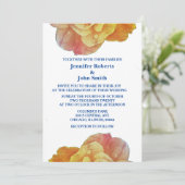 Yellow Blue OrangeWhite Floral Rose Hochzeit Einladung (Stehend Vorderseite)