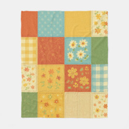 Yellow Blue Patchwork Quilt Rustikales Bauernhaus  Fleecedecke