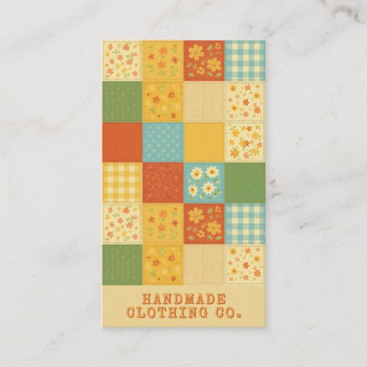 Yellow Blue Patchwork Quilt Rustikales Bauernhaus Visitenkarte (Vorderseite)