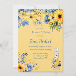 Yellow Blue Peony Watercolor Brunch und Bubbly Einladung