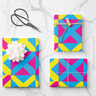 Yellow Blue Pink Square Geometrie Muster Geschenkpapier Set