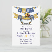 Yellow Blue Rubber Duck Boy Baby Showdusche Einladung (Stehend Vorderseite)