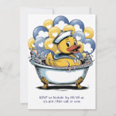 Yellow Blue Rubber Duck Boy Baby Showdusche Einladung (Rückseite)
