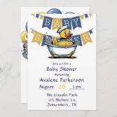 Yellow Blue Rubber Duck Boy Baby Showdusche Einladung (Vorne/Hinten)