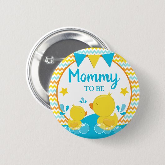 Yellow & Blue Rubber Ducky Polka Dot Mommy zu sein Button (Vorne & Hinten)