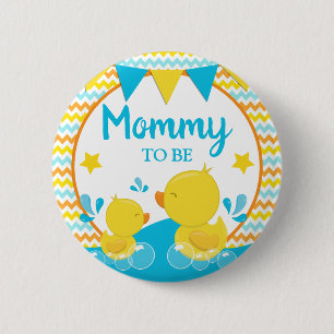 Yellow & Blue Rubber Ducky Polka Dot Mommy zu sein Button