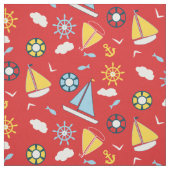 Yellow Blue Sailboote Fisch Vögel Red Nautic Stoff (Muster)