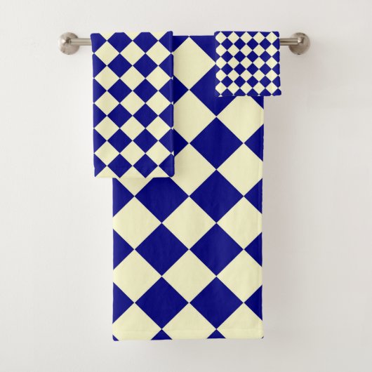 Yellow Blue Schachbrett Diamond Pattern Badhandtuch Set (Insitu)