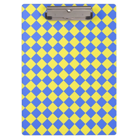 Yellow Blue Schachbrett Diamond Pattern Klemmbrett (Vorderseite)
