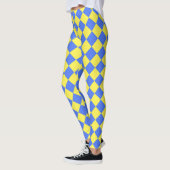 Yellow Blue Schachbrett Diamond Pattern Leggings (Links)