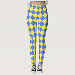 Yellow Blue Schachbrett Diamond Pattern Leggings