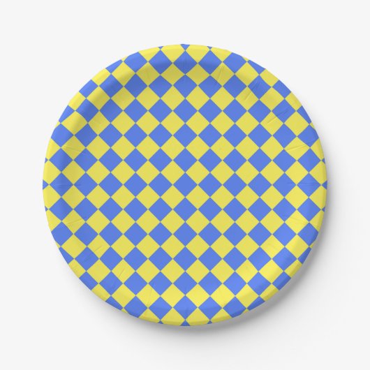 Yellow Blue Schachbrett Diamond Pattern Pappteller (Vorderseite)