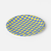 Yellow Blue Schachbrett Diamond Pattern Pappteller (Schrägansicht)