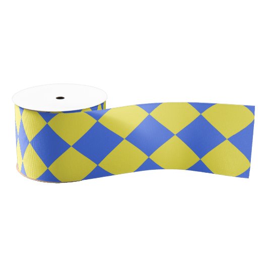 Yellow Blue Schachbrett Diamond Pattern Ripsband (Spule)