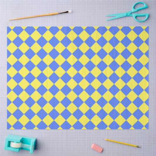 Yellow Blue Schachbrett Diamond Pattern Seidenpapier (Basteln)