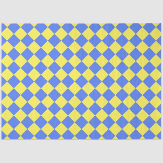 Yellow Blue Schachbrett Diamond Pattern Seidenpapier (Vorderseite)