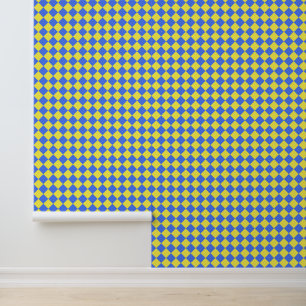 Yellow Blue Schachbrett Diamond Pattern Tapete