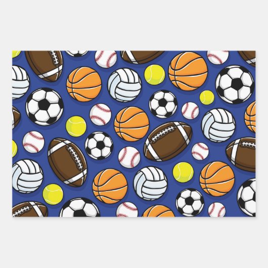 Yellow & Blue Sports Balls Geschenkpapier Set (Vorderseite 3)