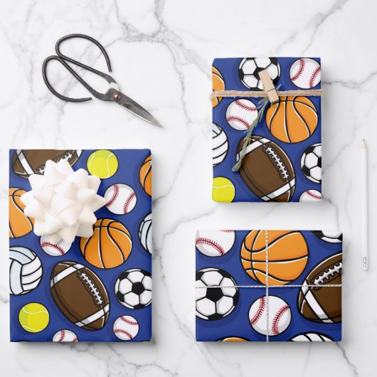Yellow & Blue Sports Balls Geschenkpapier Set (Vorderseite)