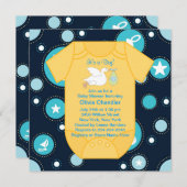 Yellow Blue Stork Baby Boy Dusche Einladung (Vorne/Hinten)