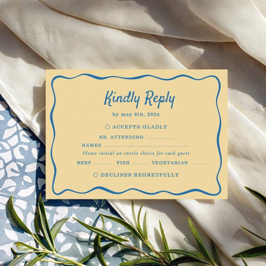 Yellow & Blue Striped Wedding RSVP Karte