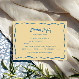 Yellow & Blue Striped Wedding RSVP Karte