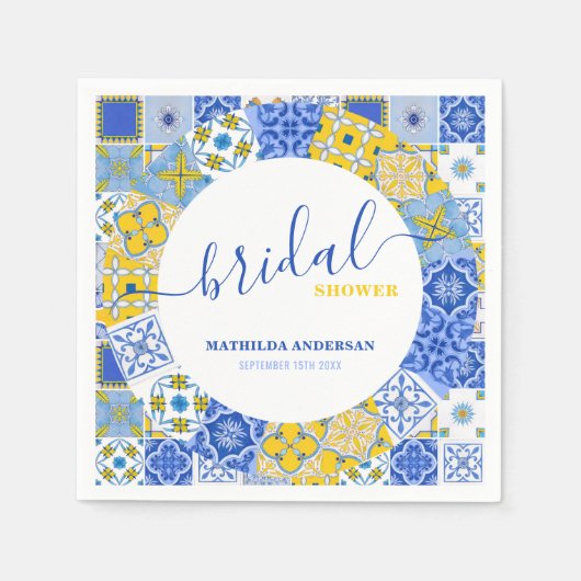 Yellow Blue Tile Summer Brautparty Serviette (Vorderseite)