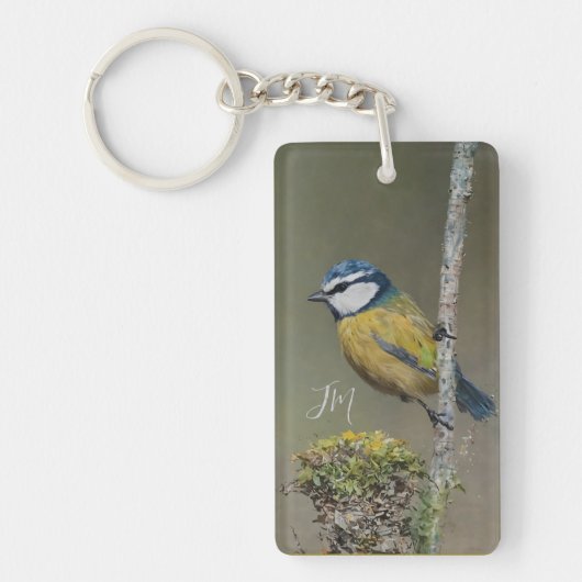 Yellow Blue Tit Bird Painting Initials Birdwatch Schlüsselanhänger (Vorderseite)