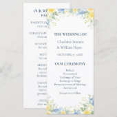Yellow Blue Watercolor Floral Wedding Program Programm (Vorne/Hinten)