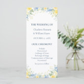 Yellow Blue Watercolor Floral Wedding Program Programm (Stehend Vorderseite)