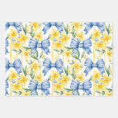 Yellow Blue Watercolor Lemons Bows Stripes Geschenkpapier Set (Vorderseite)