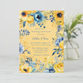 Yellow Blue Watercolor Peony Wedding Einladung (Stehend Vorderseite)
