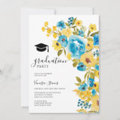 Yellow Blue Watercolor Wildblume Abschluss Foto Einladung (Vorderseite)