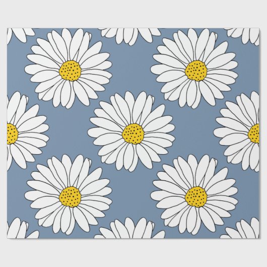 Yellow Blue White Daisy Muster Geschenkpapier (Flach)