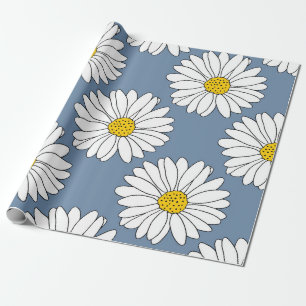 Yellow Blue White Daisy Muster Geschenkpapier