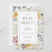 Yellow Blue & White Floral White Bridal Brunch Einladung (Vorderseite)