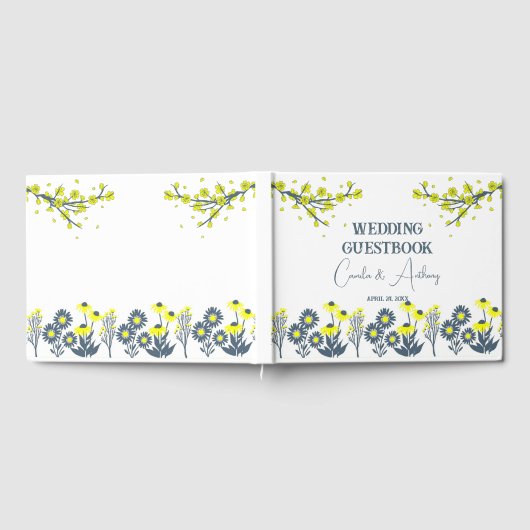Yellow Blue Wildblume Floral Boho Wedding Gästebuch (Voll)