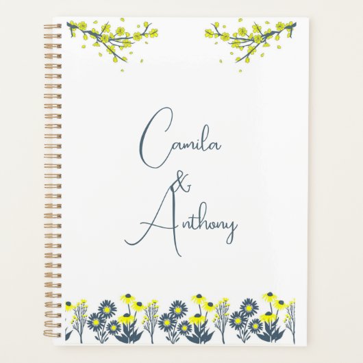 Yellow Blue Wildblume Floral Boho Wedding Planer (Vorderseite)