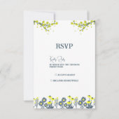 Yellow Blue Wildblume Floral Boho Wedding RSVP Karte (Vorderseite)