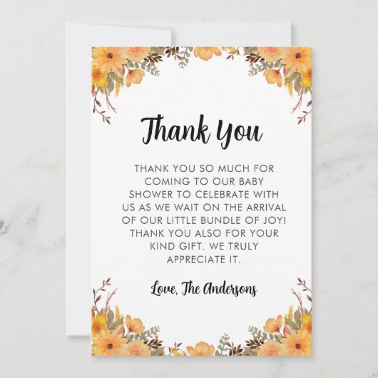 Yellow Blume Babydusche Danke Karte (Vorderseite)
