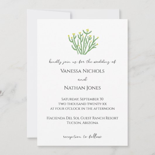 Yellow Blume Cholla Cactus Desert Wedding Einladung (Vorderseite)