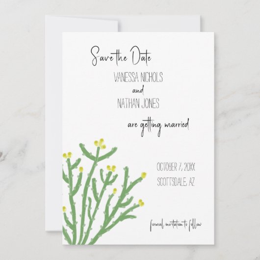 Yellow Blume Cholla Cactus Save the Date Card (Vorderseite)