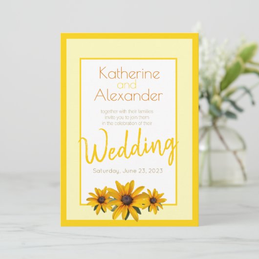 Yellow Blume Spring Summer Simple Wedding Einladung (Stehend Vorderseite)