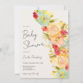 Yellow boho Chic Blue Floral Winter Babydusche Einladung (Vorderseite)